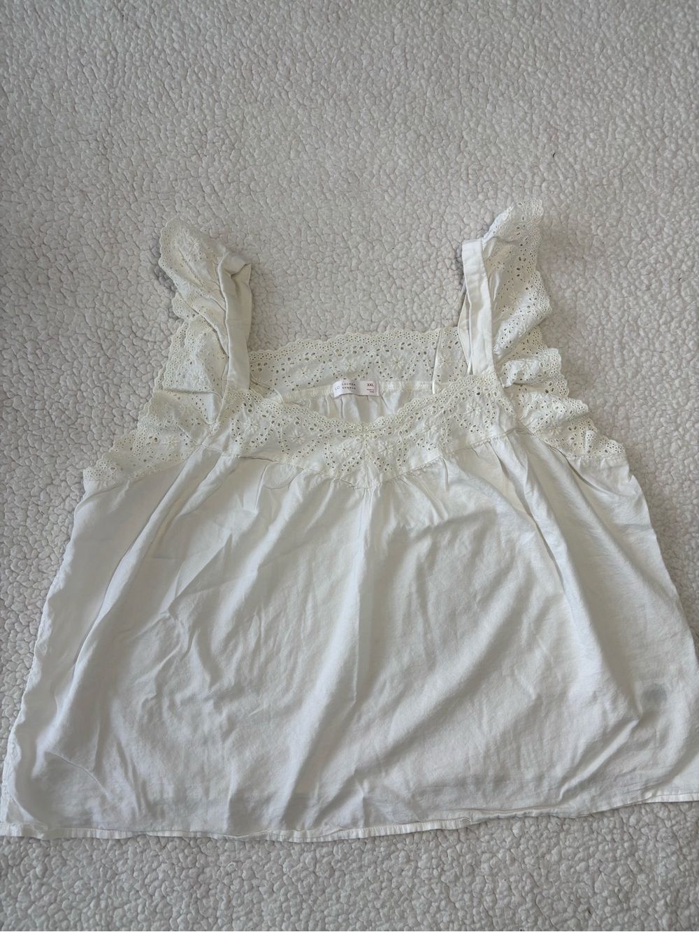 LC Lauren Conrad White Coquette boho Crochet Lace Ruffle Strap Babydoll Top XXL